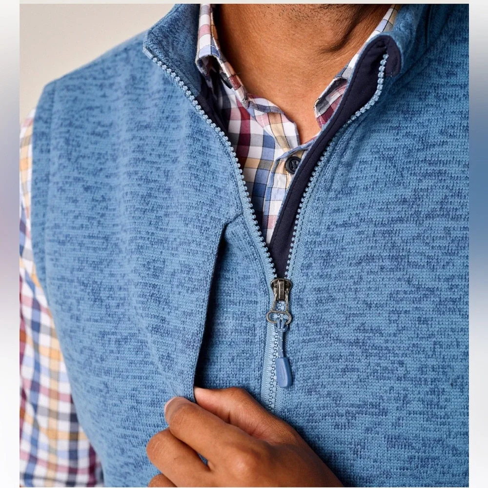 Johnnie-O Denalis Double-Zip Fleece Vest in Tide Blue w 3 Pockets Sz Medium
